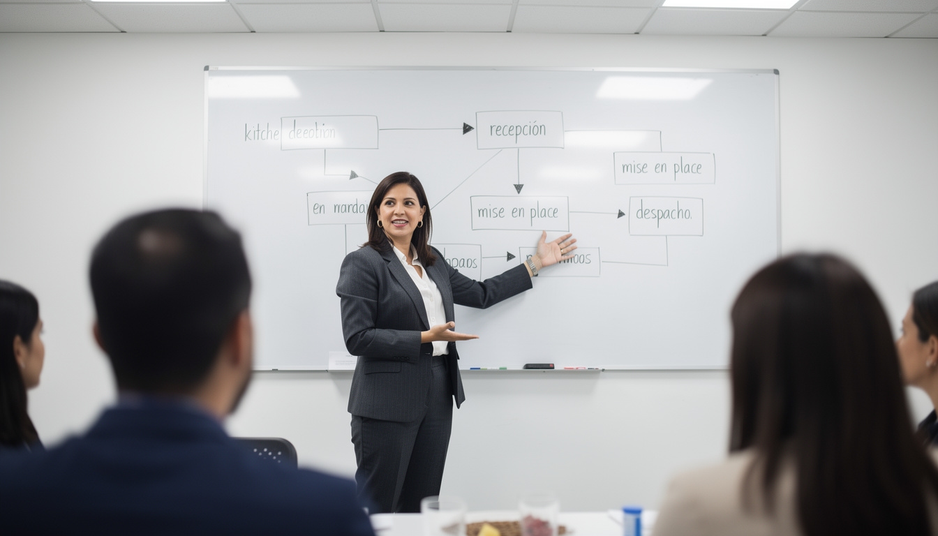 Facilitador explicando mapeo de procesos en pizarrón