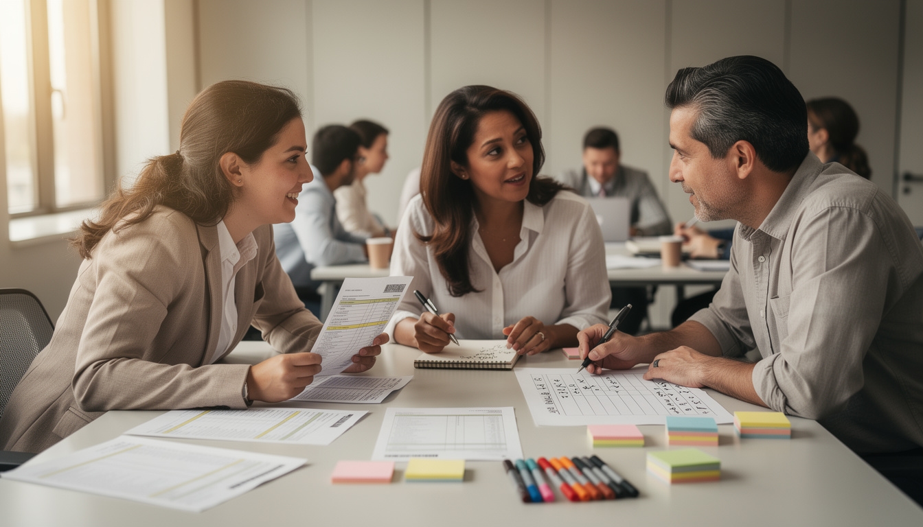Participantes del taller trabajando en grupo sobre sus datos de negocio