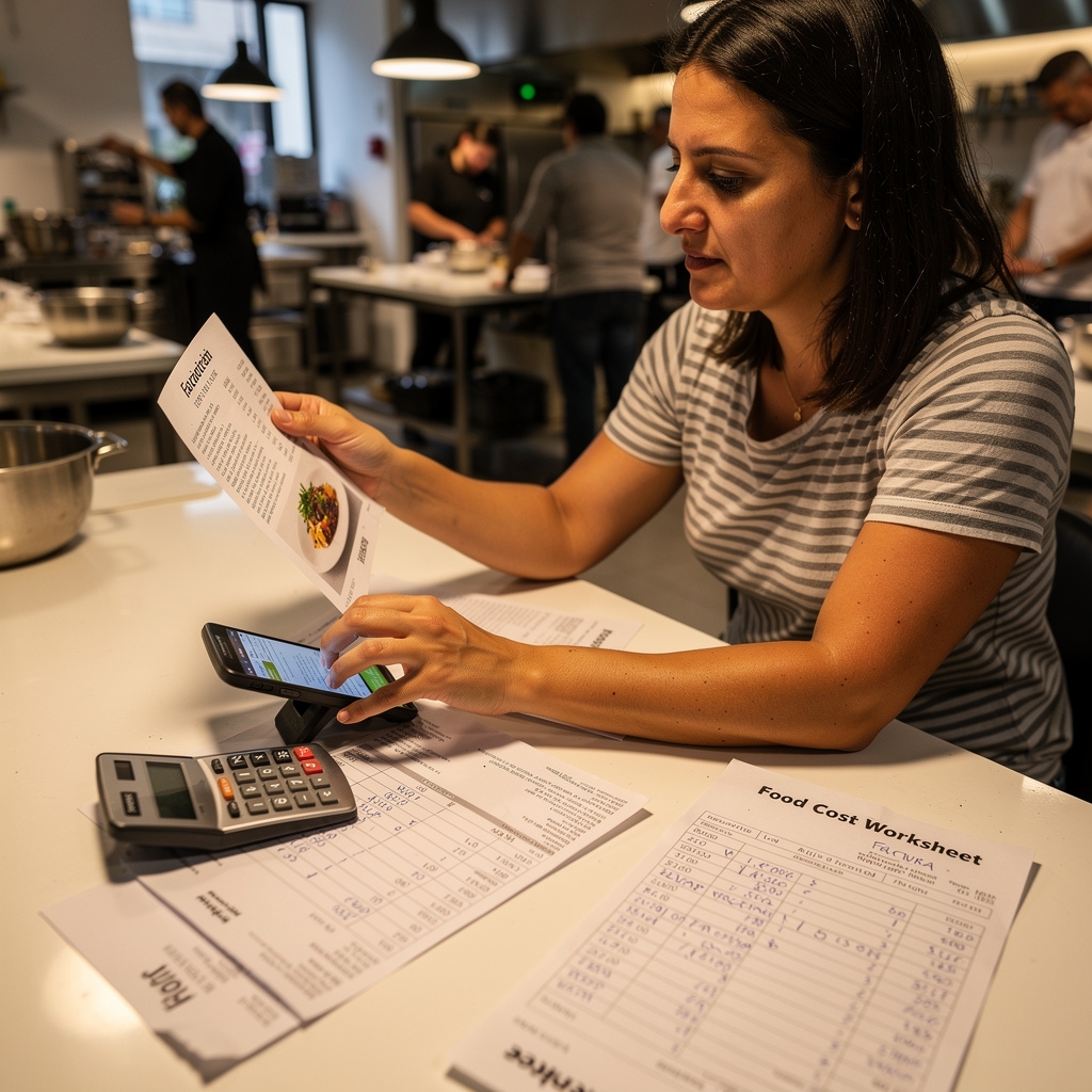 Participante calculando costos con sus facturas reales durante el taller